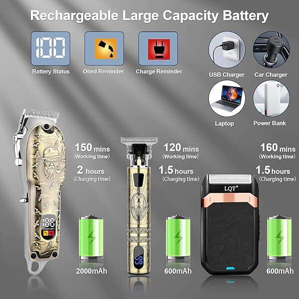 Hair Clippers Set for Men, Hair Clipper Trimmer with LED Display, Professional Cordless Hair Clipper Shaver Beard Trimmer, Hair Cutting Machine for Men, Holiday Gift for Him Father's Day Gift - Image 3