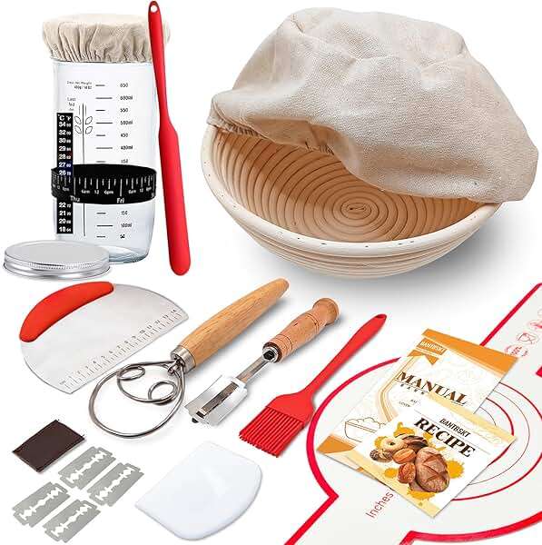 Complete Sourdough Starter Kit, Sourdough Bread Baking Supplies, Banneton Bread Proofing Basket with Sourdough Starter Jar, 9inch Round Bread Proofing Basket, for Bread Baking - Image 1