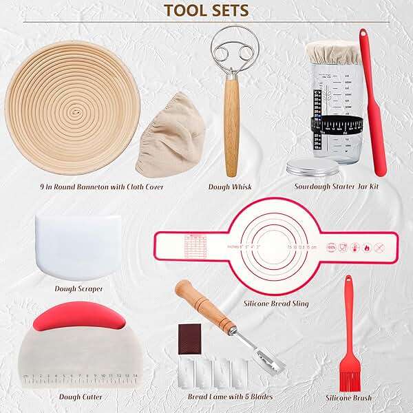 Complete Sourdough Starter Kit, Sourdough Bread Baking Supplies, Banneton Bread Proofing Basket with Sourdough Starter Jar, 9inch Round Bread Proofing Basket, for Bread Baking - Image 2