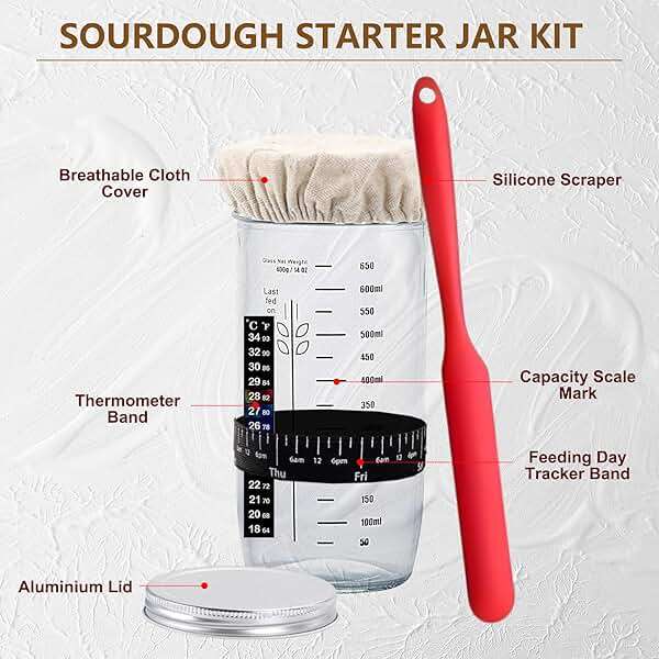 Complete Sourdough Starter Kit, Sourdough Bread Baking Supplies, Banneton Bread Proofing Basket with Sourdough Starter Jar, 9inch Round Bread Proofing Basket, for Bread Baking - Image 3