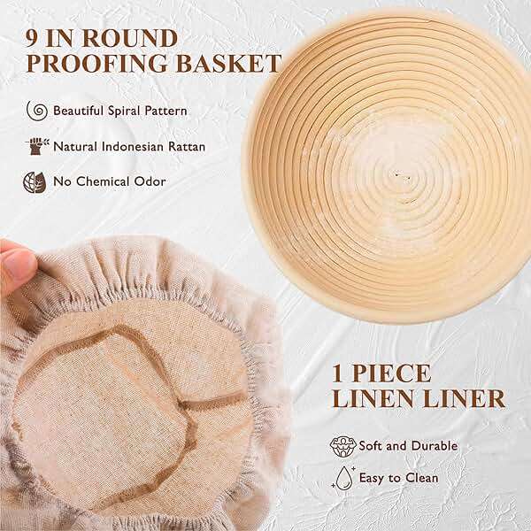 Complete Sourdough Starter Kit, Sourdough Bread Baking Supplies, Banneton Bread Proofing Basket with Sourdough Starter Jar, 9inch Round Bread Proofing Basket, for Bread Baking - Image 4