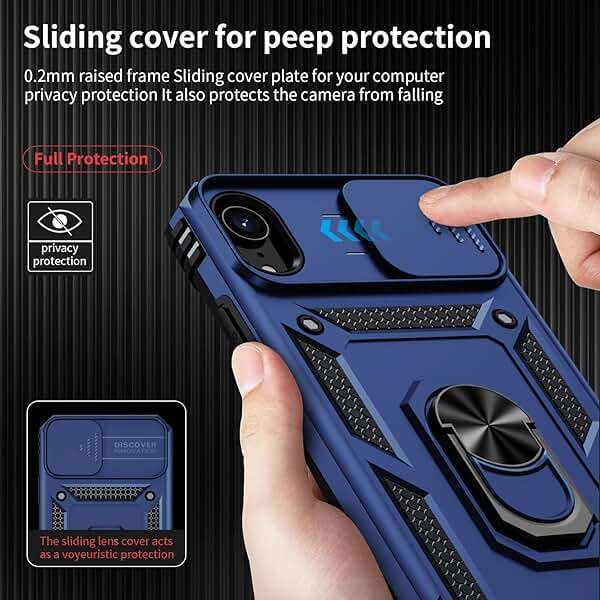 Weycolor for iPhone XR Case with Camera Lens Cover, HD Screen Protector, 10 FT Military Grade Drop Protection, Magnetic Ring Holder Kickstand Protective Phone Case, Navy Blue - Image 3