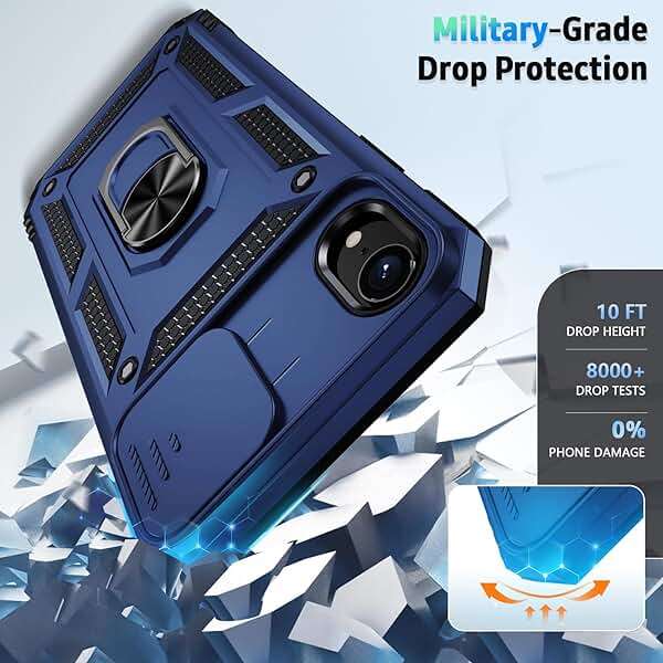 Weycolor for iPhone XR Case with Camera Lens Cover, HD Screen Protector, 10 FT Military Grade Drop Protection, Magnetic Ring Holder Kickstand Protective Phone Case, Navy Blue - Image 4