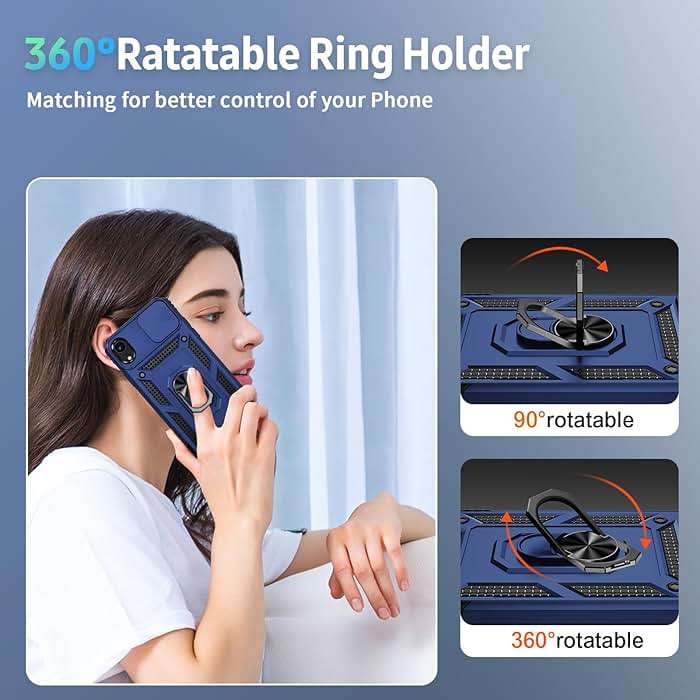 Weycolor for iPhone XR Case with Camera Lens Cover, HD Screen Protector, 10 FT Military Grade Drop Protection, Magnetic Ring Holder Kickstand Protective Phone Case, Navy Blue - Image 6