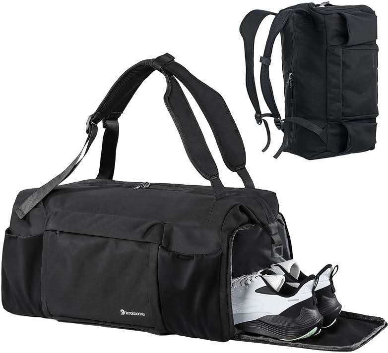 Kookoomia Gym Bag for Men with Shoes Compartment and Wet Pocket Convertible Duffle Bag and Gym Backpack Waterproof Sports Bags for Men with 2 Bottle Holders Multipurpose Weekender Overnight Bag -Black - Image 1