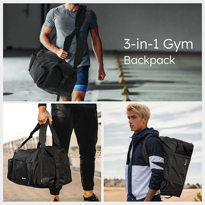 Kookoomia Gym Bag for Men with Shoes Compartment and Wet Pocket Convertible Duffle Bag and Gym Backpack Waterproof Sports Bags for Men with 2 Bottle Holders Multipurpose Weekender Overnight Bag -Black - Image 2