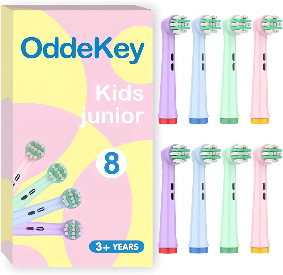 OddeKey Kids Replacement Heads Compatible with Braun Oral B Electric Toothbrush, Extra Soft Replacement Toothbrush Heads for Gentle Care, Kids Toothbrush Heads are for Ages 3+ and 6-12, 8 Count - Image 1