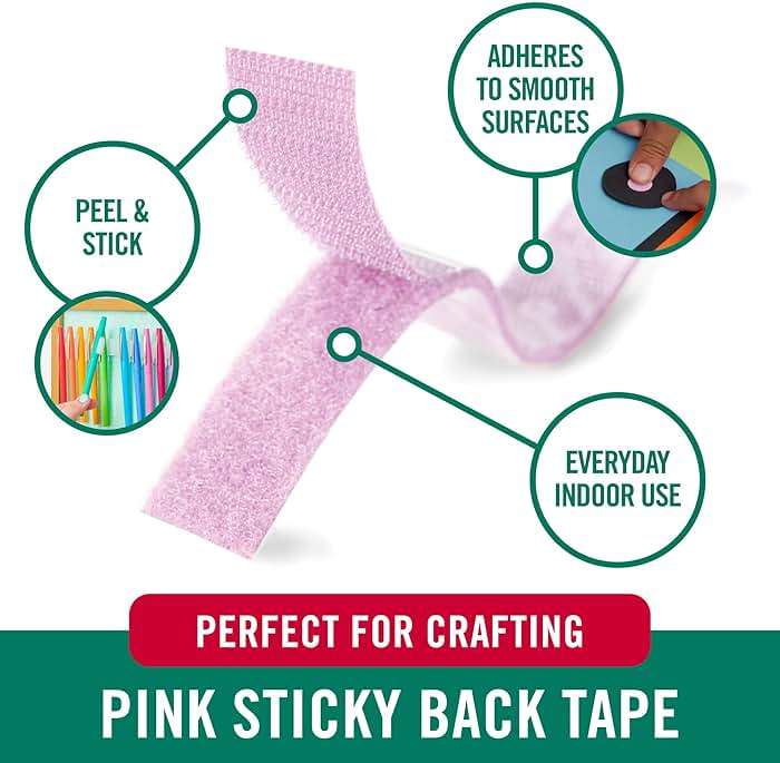 VELCRO Brand Colors | Pink Sticky Back Tape | 10ft Roll with Adhesive, Cut Strips to Length | Mount Classroom Décor, Create Seasonal Craft Projects | Organize Home or Office - Image 2