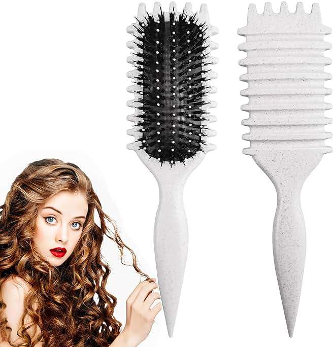 Curly Hair Brush,Curl Defining Brush,2024 Boar Bristle Hair Brush for Combing and Shaping,Reduce Pulling and Curl Separation For Defined Curls(off white) - Image 1
