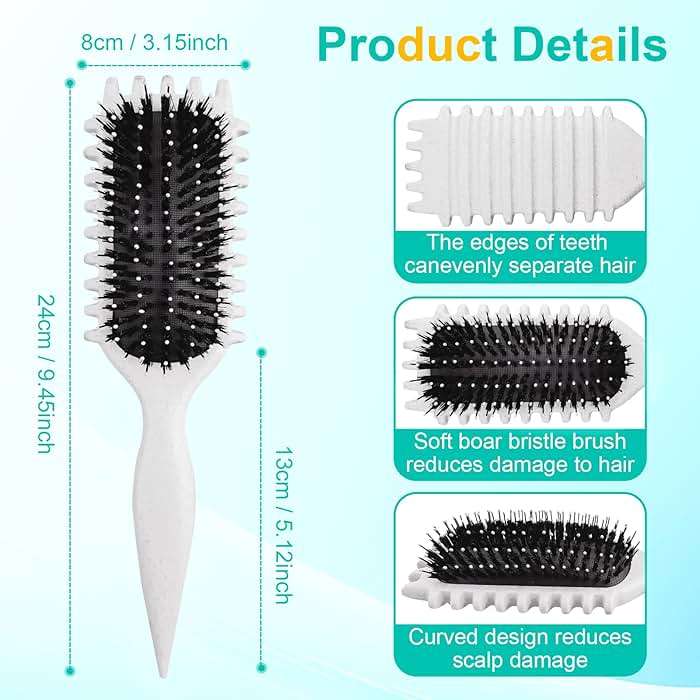 Curly Hair Brush,Curl Defining Brush,2024 Boar Bristle Hair Brush for Combing and Shaping,Reduce Pulling and Curl Separation For Defined Curls(off white) - Image 2