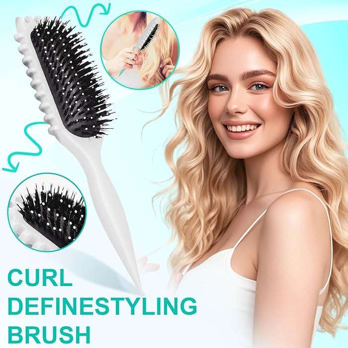 Curly Hair Brush,Curl Defining Brush,2024 Boar Bristle Hair Brush for Combing and Shaping,Reduce Pulling and Curl Separation For Defined Curls(off white) - Image 4
