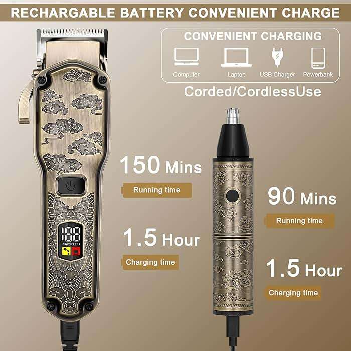 Hatteker Hair Clipper for Men, Waterproof Hair Trimmer Electric Shaver Razor, Cordless Hair Clippers Nose Hair Trimmer for Men, Shaving Kit for Nose Mustache Body Facial,Birthday Gift for Dad - Image 5