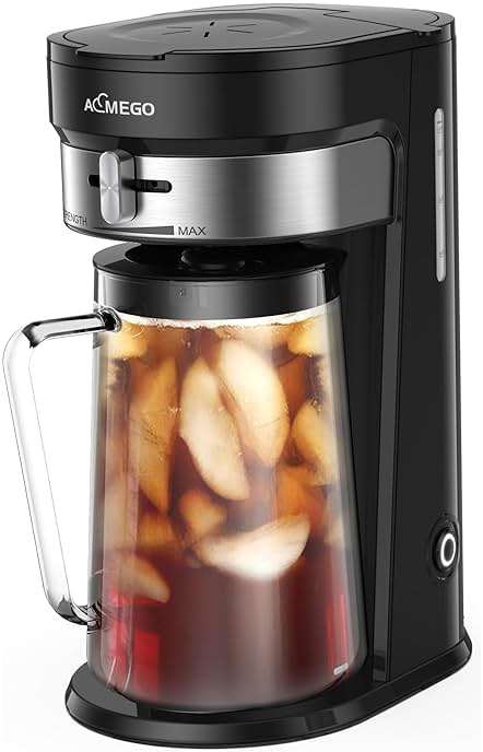 AEMEGO Iced Tea Maker, Brewing System with 2.5-quart Glass Pitcher, sliding strength selector, Stainless Steel Decoration, Reusable Filter (Black) - Image 1