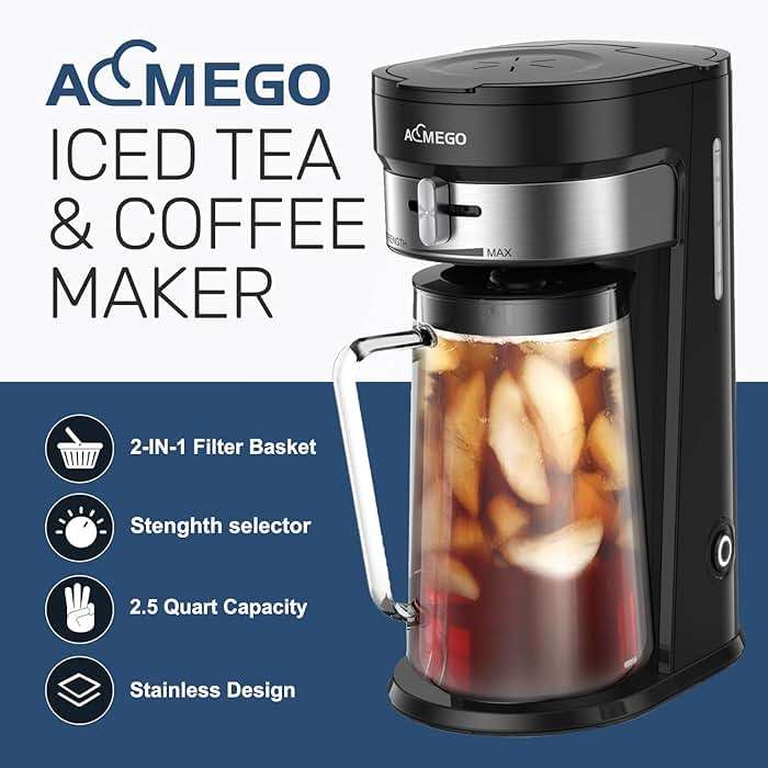 AEMEGO Iced Tea Maker, Brewing System with 2.5-quart Glass Pitcher, sliding strength selector, Stainless Steel Decoration, Reusable Filter (Black) - Image 3