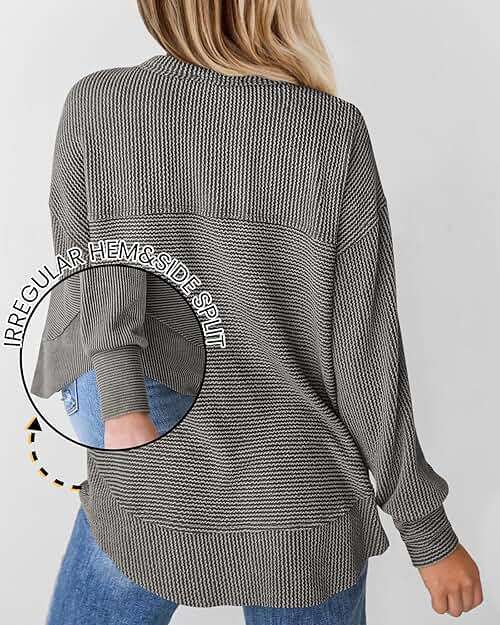 KIRUNDO Going Out Tops for Women Henley Shirts 2025 Casual Ribbed Knit Long Sleeve Tunic Summer Fall Button V Neck Blouse - Image 2