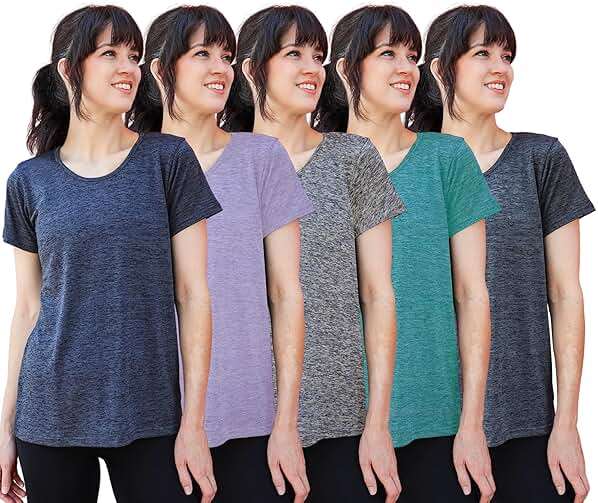 [5 Pack] Women’s Dry-Fit Wicking Crewneck T Shirts Activewear Running Yoga Workout Gym Tee Top - Image 3