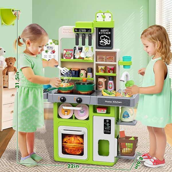Kids Play Kitchen Set, Toddler Kitchen Playset with Sound & Light, Cooking Stove with Steam, Play Sink, Play Food Toy and Kitchen Accessories, Kitchen Toy for Kids Girls Boys (31.5 * 22 * 8.6in) - Image 2