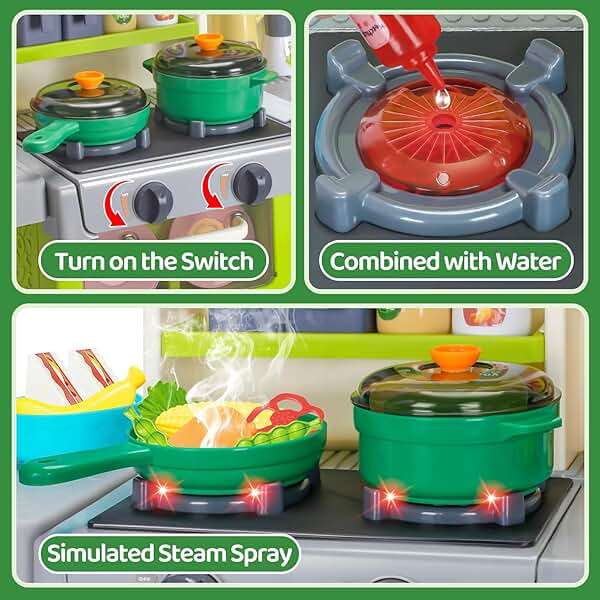 Kids Play Kitchen Set, Toddler Kitchen Playset with Sound & Light, Cooking Stove with Steam, Play Sink, Play Food Toy and Kitchen Accessories, Kitchen Toy for Kids Girls Boys (31.5 * 22 * 8.6in) - Image 5