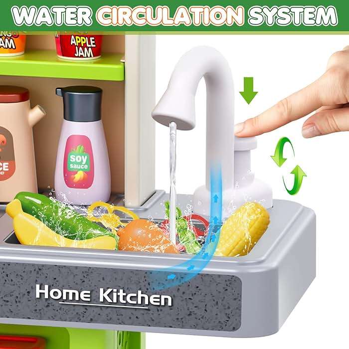 Kids Play Kitchen Set, Toddler Kitchen Playset with Sound & Light, Cooking Stove with Steam, Play Sink, Play Food Toy and Kitchen Accessories, Kitchen Toy for Kids Girls Boys (31.5 * 22 * 8.6in) - Image 7