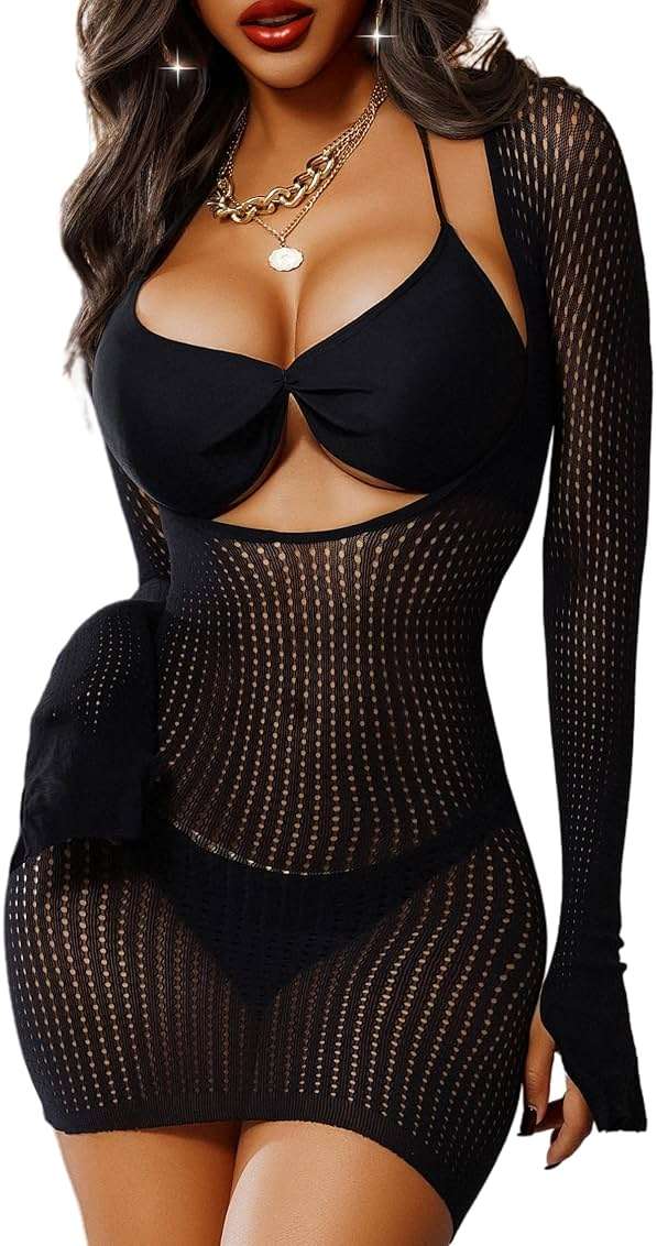 himifuns Fishnet Swimming Cover Up for Women - Summer Beach Mini Dress Swimsuit Cover-Up for 2025 - Image 1