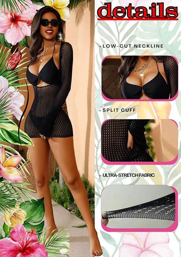 himifuns Fishnet Swimming Cover Up for Women - Summer Beach Mini Dress Swimsuit Cover-Up for 2025 - Image 5