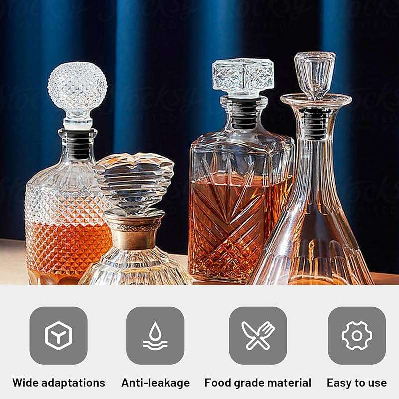 USEAMIE 3 Pack Stainless Steel Liquor Pour Spouts, Classic Bottle Pourers with 6 Caps, 3 Adapters for Large Neck Bottles, Also for Olive Oil, Juices and Syrups - Image 6