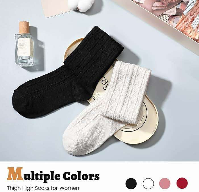 Pleneal Thigh High Socks - 2 Pairs Women's Thigh High Over Knee Socks Leg Warmers, Black & White - Image 4