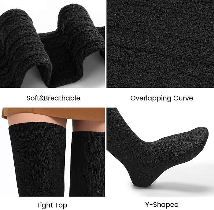 Pleneal Thigh High Socks - 2 Pairs Women's Thigh High Over Knee Socks Leg Warmers, Black & White - Image 6