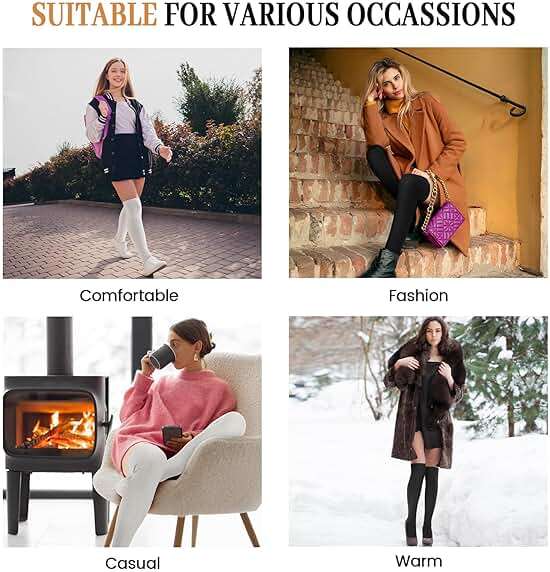 Pleneal Thigh High Socks - 2 Pairs Women's Thigh High Over Knee Socks Leg Warmers, Black & White - Image 7