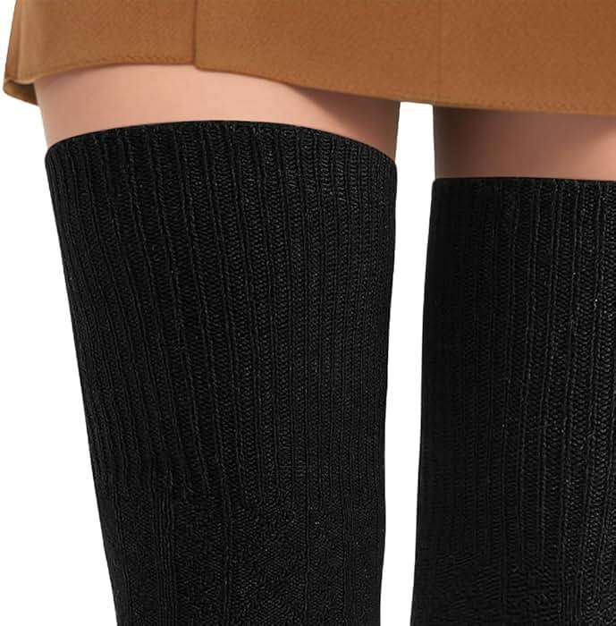 Pleneal Thigh High Socks - 2 Pairs Women's Thigh High Over Knee Socks Leg Warmers, Black & White - Image 8