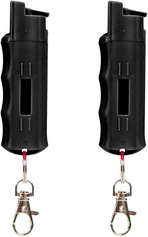 Burn Pepper Spray Keychain for Self Defense, 1/2oz Compact OC Spray for Women & Men, Police Strength with UV Dye, 16 Ft Range, Twist Top Safety Lock, Metal Clip, Pocket Personal Safety, Black 2 Pack - Image 1