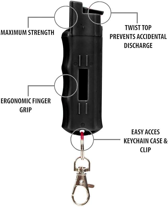 Burn Pepper Spray Keychain for Self Defense, 1/2oz Compact OC Spray for Women & Men, Police Strength with UV Dye, 16 Ft Range, Twist Top Safety Lock, Metal Clip, Pocket Personal Safety, Black 2 Pack - Image 2
