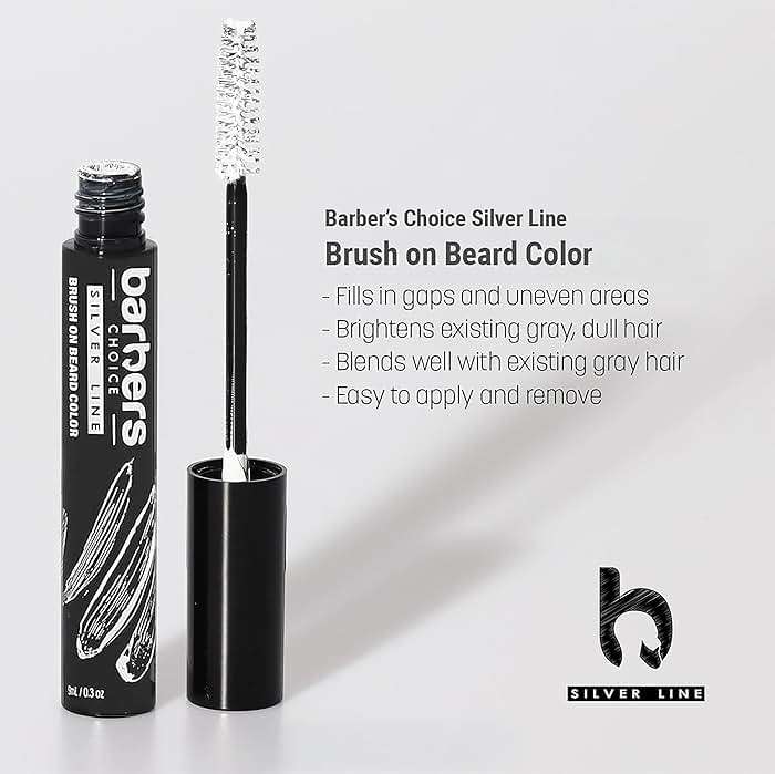 Barbers Choice Silver Line, Facial Hair Brush on Temporary Color for Silver Fox Men- Instantly Brighten White Beards, Mustache & Sideburns, Less Yellow, Easy Application, Arctic White - Image 5