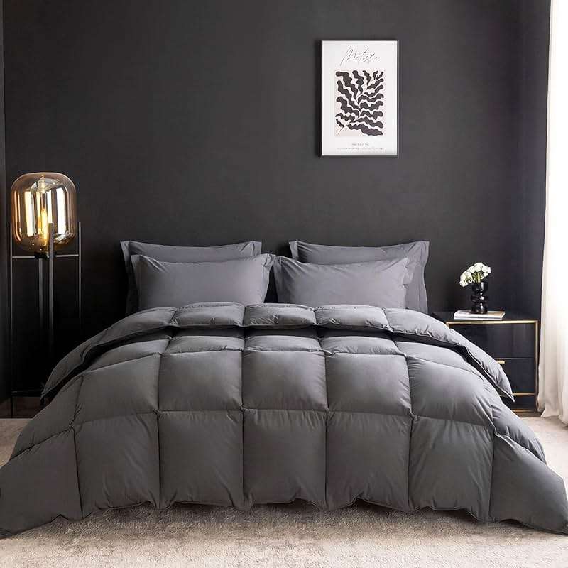 WENERSI Hungarian Down Feather Fiber Comforter Full/Queen Size,Hotel Style Bedding Comforter,750+ Fill Power,1200TC,100% Organic Cotton Fabric,All Season Grey Duvet Insert with 8 Corner Tabs - Image 1