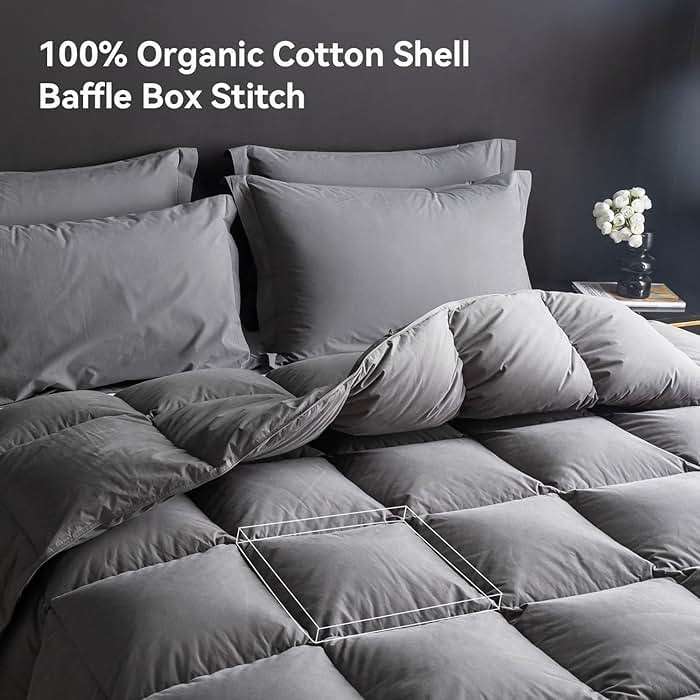 WENERSI Hungarian Down Feather Fiber Comforter Full/Queen Size,Hotel Style Bedding Comforter,750+ Fill Power,1200TC,100% Organic Cotton Fabric,All Season Grey Duvet Insert with 8 Corner Tabs - Image 4