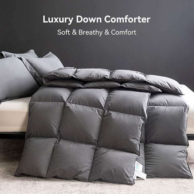 WENERSI Hungarian Down Feather Fiber Comforter Full/Queen Size,Hotel Style Bedding Comforter,750+ Fill Power,1200TC,100% Organic Cotton Fabric,All Season Grey Duvet Insert with 8 Corner Tabs - Image 8