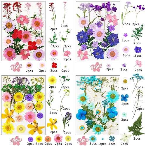 190 Pcs Dried Pressed Flowers for Resin, Real Dried Pressed Flowers for Resin Butterfly Stickers DIY Art with Tweezers Crafts Decorate for Candles Jewelry Nail Crafts - Image 3