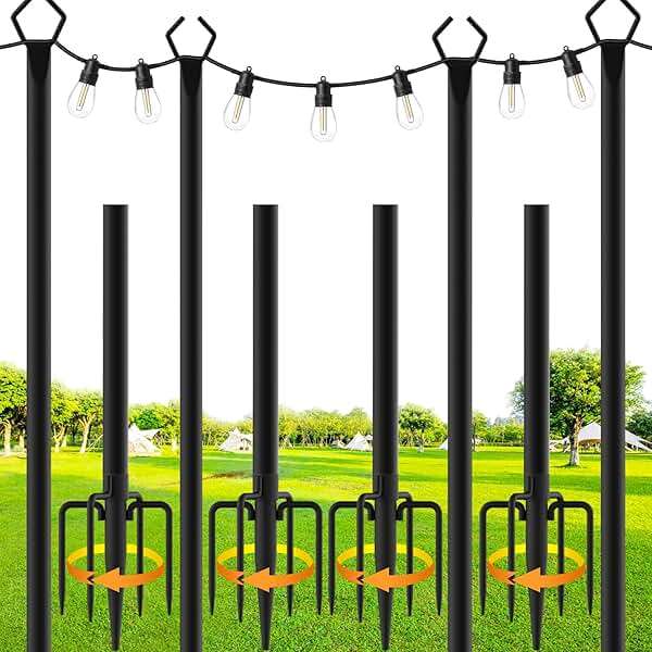 SINLEY 4 Pack String Light Poles,10 Ft Metal Poles with Fork for Outdoor String Lights,Outdoor Light Poles with Fork,Poles/Post/Stand for Outside,Patio,Deck,Backyard,Garden Wedding,Party - Image 1