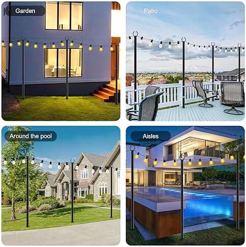 SINLEY 4 Pack String Light Poles,10 Ft Metal Poles with Fork for Outdoor String Lights,Outdoor Light Poles with Fork,Poles/Post/Stand for Outside,Patio,Deck,Backyard,Garden Wedding,Party - Image 2