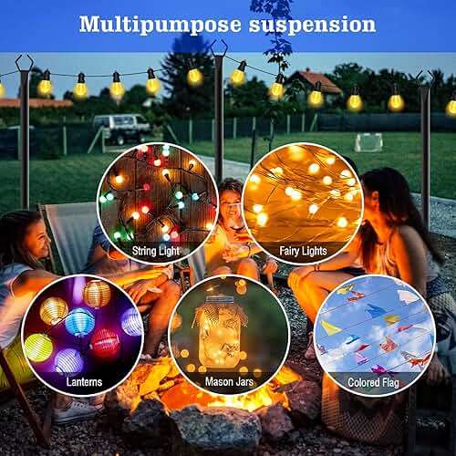 SINLEY 4 Pack String Light Poles,10 Ft Metal Poles with Fork for Outdoor String Lights,Outdoor Light Poles with Fork,Poles/Post/Stand for Outside,Patio,Deck,Backyard,Garden Wedding,Party - Image 3