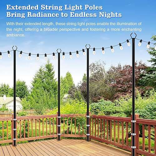 SINLEY 4 Pack String Light Poles,10 Ft Metal Poles with Fork for Outdoor String Lights,Outdoor Light Poles with Fork,Poles/Post/Stand for Outside,Patio,Deck,Backyard,Garden Wedding,Party - Image 4
