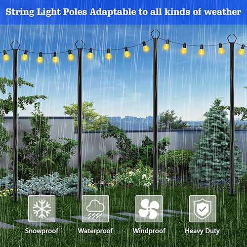 SINLEY 4 Pack String Light Poles,10 Ft Metal Poles with Fork for Outdoor String Lights,Outdoor Light Poles with Fork,Poles/Post/Stand for Outside,Patio,Deck,Backyard,Garden Wedding,Party - Image 5