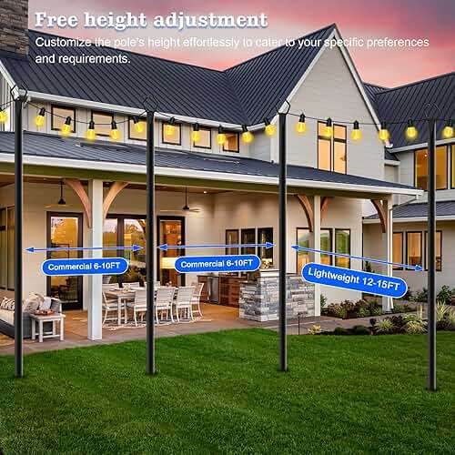 SINLEY 4 Pack String Light Poles,10 Ft Metal Poles with Fork for Outdoor String Lights,Outdoor Light Poles with Fork,Poles/Post/Stand for Outside,Patio,Deck,Backyard,Garden Wedding,Party - Image 6