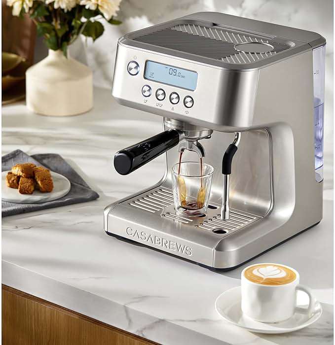 CASABREWS Ultra Espresso Machine with LCD Display, 20 Bar Espresso Maker with Powerful Milk Frother, Customizable Brewing Temperature, Barista-Level Latte and Cappuccino Machine for Home, Silver - Image 2