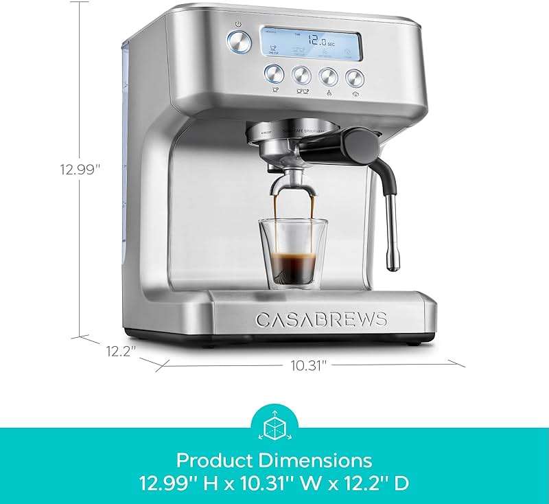 CASABREWS Ultra Espresso Machine with LCD Display, 20 Bar Espresso Maker with Powerful Milk Frother, Customizable Brewing Temperature, Barista-Level Latte and Cappuccino Machine for Home, Silver - Image 3