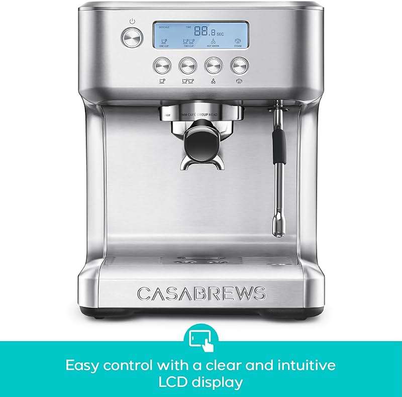 CASABREWS Ultra Espresso Machine with LCD Display, 20 Bar Espresso Maker with Powerful Milk Frother, Customizable Brewing Temperature, Barista-Level Latte and Cappuccino Machine for Home, Silver - Image 4