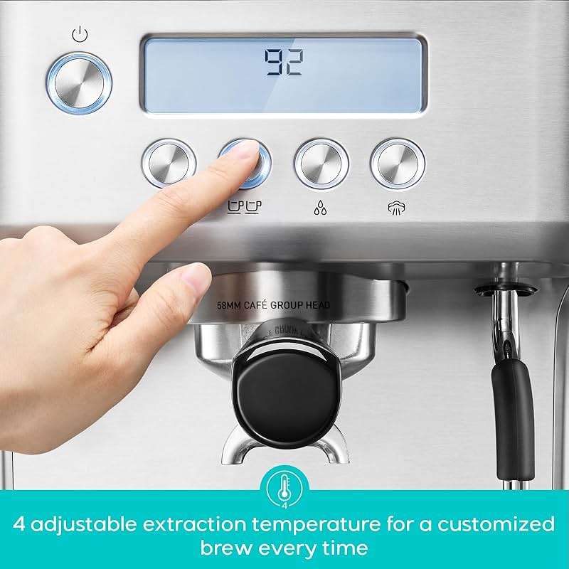CASABREWS Ultra Espresso Machine with LCD Display, 20 Bar Espresso Maker with Powerful Milk Frother, Customizable Brewing Temperature, Barista-Level Latte and Cappuccino Machine for Home, Silver - Image 5