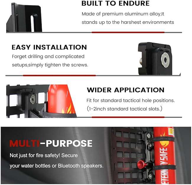 MOLLE Panel Fire Extinguisher Mount Kit-Aluminum Quick Release Car Fire Extinguisher Bracket for 1-2in Tactical Rigid MOLLE Panel Holes.Fire Extinguisher Holder Fits MOLLE Panels Accessories for Truck - Image 5