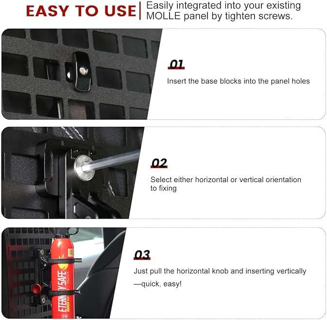 MOLLE Panel Fire Extinguisher Mount Kit-Aluminum Quick Release Car Fire Extinguisher Bracket for 1-2in Tactical Rigid MOLLE Panel Holes.Fire Extinguisher Holder Fits MOLLE Panels Accessories for Truck - Image 7