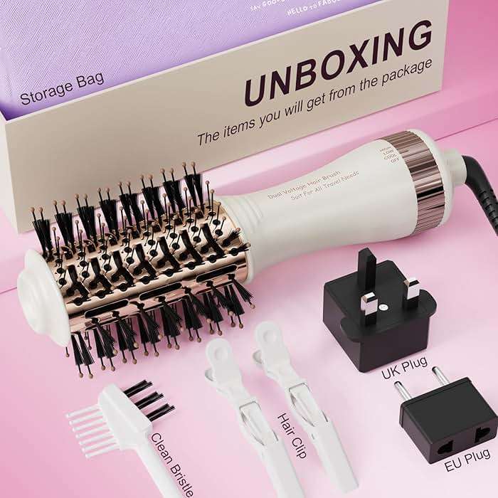 Travel Dual Voltage Hair Dryer Brush and Styler, Auto Dual Voltage 110-240V Hot Air Brush with US/EU/UK Plug, Lightweight Titanium Blow Dryer Brush for Europe and International Travel - Image 8